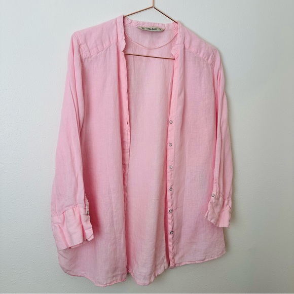 Zara Basic 100% linen pink long sleeve button down shirt - Picture 8 of 9